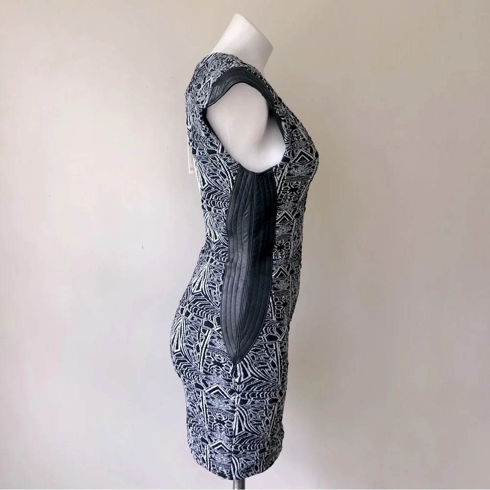 SKY BYZNA Open Back Leather Trim Bodycon Mini Dress, M NWT - Picture 10 of 13